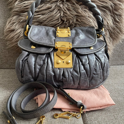 Preloved Authentic Miu Miu Coffer Bag – Slate Blue Distressed Leather