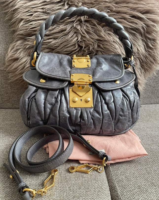 Preloved Authentic Miu Miu Coffer Bag – Slate Blue Distressed Leather