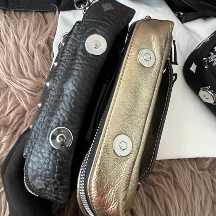 Preloved Authentic MCM Trey Mixed Media Triple-Pouch Convertible Sling