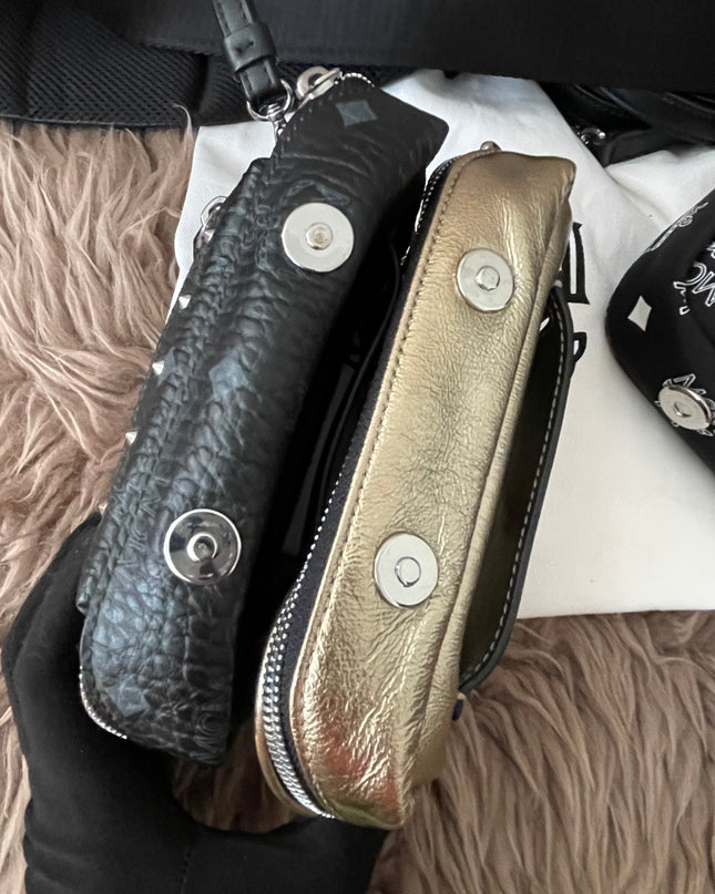 Preloved Authentic MCM Trey Mixed Media Triple-Pouch Convertible Sling