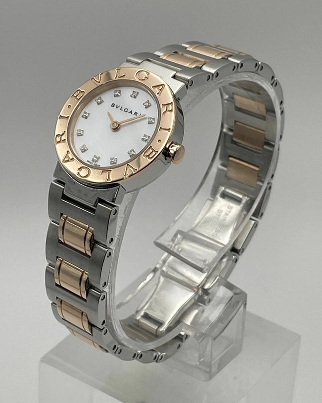 Preloved Authentic Rank A BVLGARI BVLGARI BVLGARI Ltd. PG SS 23mm Watch BBP23WSGD/JN Stainless Steel White Shell Pink Gold Women's