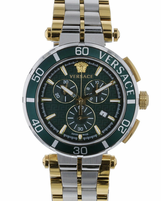 Preloved Authentic Versace Greca Chrono Quartz Watch VE3L00422 Stainless Steel Green Men's