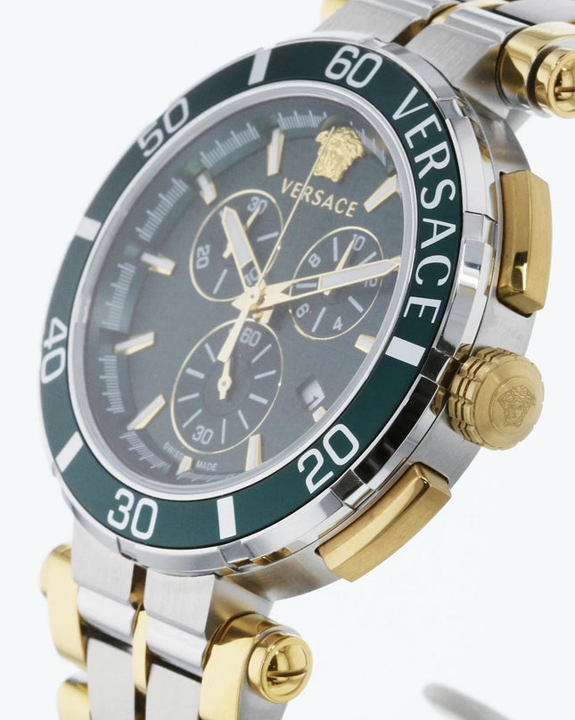 Preloved Authentic Versace Greca Chrono Quartz Watch VE3L00422 Stainless Steel Green Men's