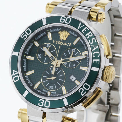 Preloved Authentic Versace Greca Chrono Quartz Watch VE3L00422 Stainless Steel Green Men's