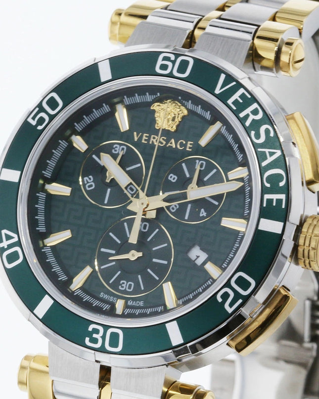 Preloved Authentic Versace Greca Chrono Quartz Watch VE3L00422 Stainless Steel Green Men's
