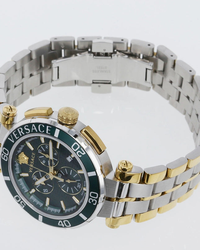 Preloved Authentic Versace Greca Chrono Quartz Watch VE3L00422 Stainless Steel Green Men's