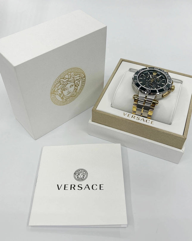 Preloved Authentic Versace Greca Chrono Quartz Watch VE3L00422 Stainless Steel Green Men's