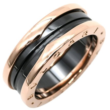 Preloved Authentic BVLGARI B-zero1 2-Band Ring in Pink Gold and Black, #59 (JP19) with Black Ceramic, 18K 750 PG, Size 18 [Boxed]