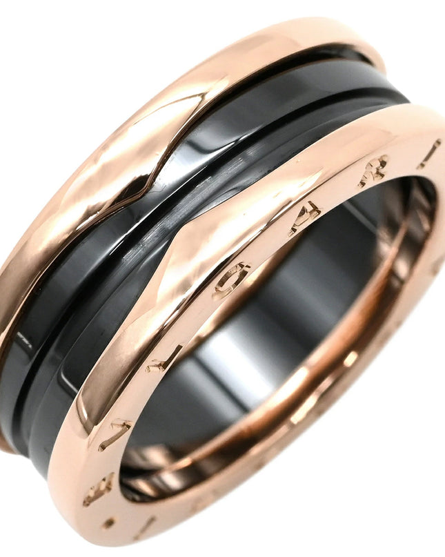 Preloved Authentic BVLGARI B-zero1 2-Band Ring in Pink Gold and Black, #59 (JP19) with Black Ceramic, 18K 750 PG, Size 18 [Boxed]