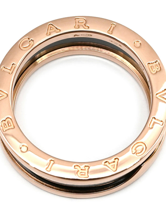 Preloved Authentic BVLGARI B-zero1 2-Band Ring in Pink Gold and Black, #59 (JP19) with Black Ceramic, 18K 750 PG, Size 18 [Boxed]
