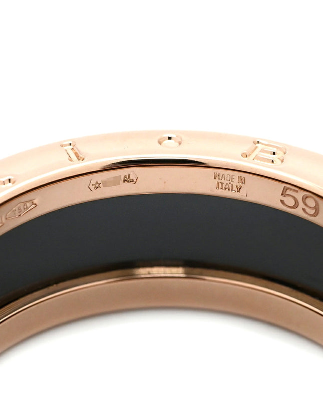 Preloved Authentic BVLGARI B-zero1 2-Band Ring in Pink Gold and Black, #59 (JP19) with Black Ceramic, 18K 750 PG, Size 18 [Boxed]