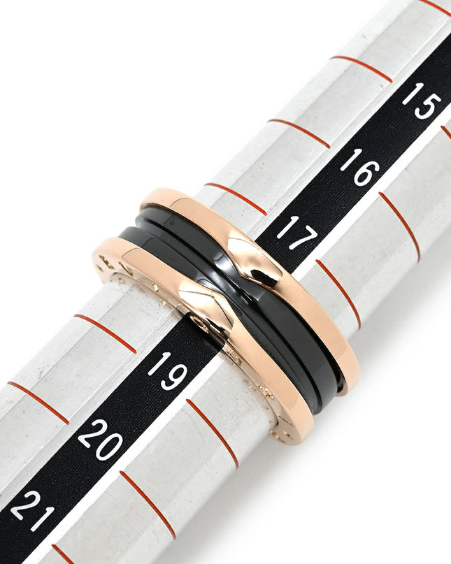 Preloved Authentic BVLGARI B-zero1 2-Band Ring in Pink Gold and Black, #59 (JP19) with Black Ceramic, 18K 750 PG, Size 18 [Boxed]