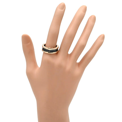 Preloved Authentic BVLGARI B-zero1 2-Band Ring in Pink Gold and Black, #59 (JP19) with Black Ceramic, 18K 750 PG, Size 18 [Boxed]