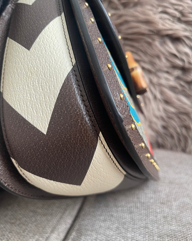 Preloved Authentic Gucci GG Supreme Canvas Leather and Python Medium Bamboo 1947 Top Handle Bag