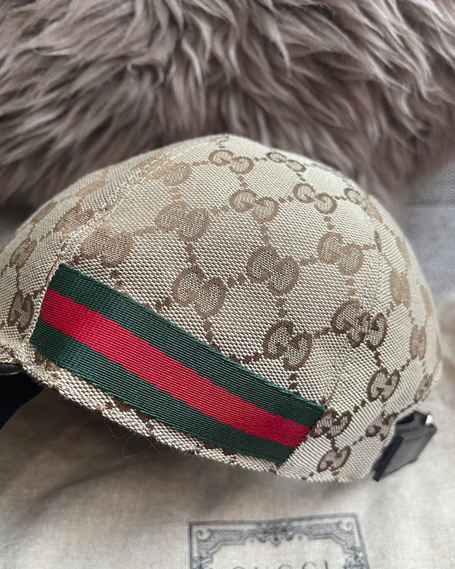 Preloved Authentic Gucci GG Canvas Baseball Cap with Web Stripe — Beige/Brown Monogram
