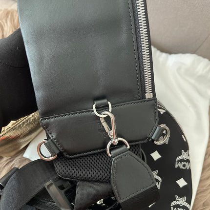 Preloved Authentic MCM Trey Mixed Media Triple-Pouch Convertible Sling