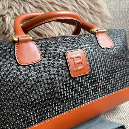 Preloved Authentic Bally Monogram Top Handle Tote Bag Black Cognac