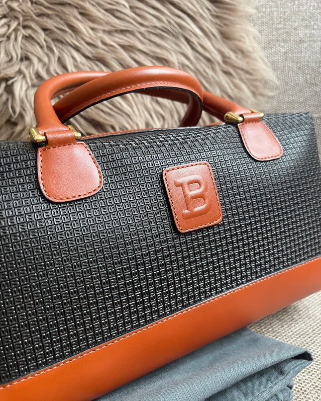 Preloved Authentic Bally Monogram Top Handle Tote Bag Black Cognac