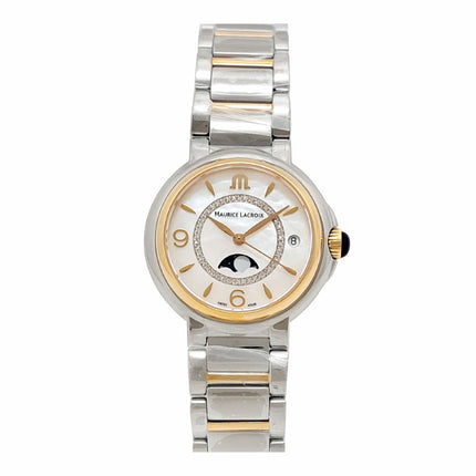 Preloved Authentic Rank SA Maurice Lacroix Fiaba Moon Phase Shell with Circle Diamonds FA1084 Quartz Stainless Steel Watch