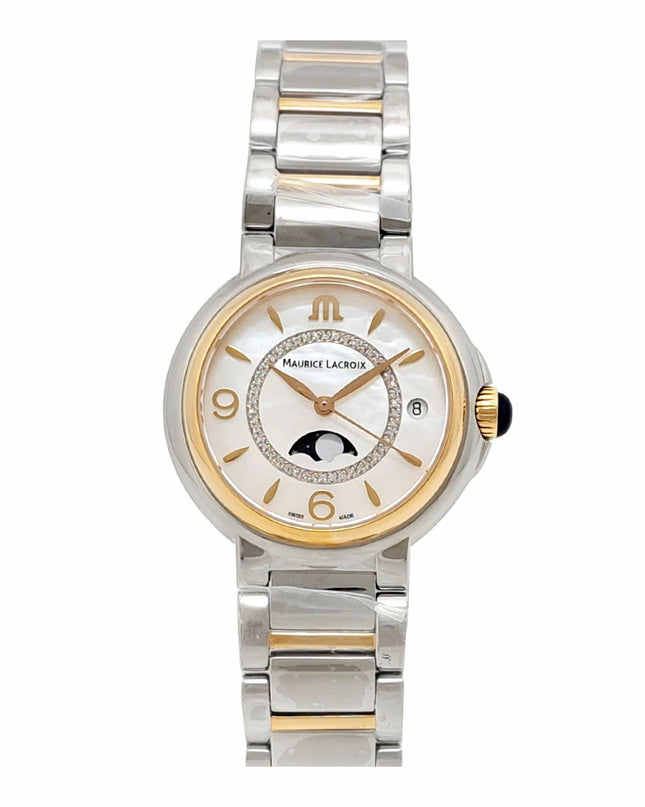 Preloved Authentic Rank SA Maurice Lacroix Fiaba Moon Phase Shell with Circle Diamonds FA1084 Quartz Stainless Steel Watch