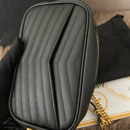 Preloved Authentic Saint Laurent Mini Lou Camera Bag in black quilted leather with gold-tone hardware