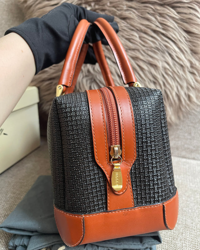 Preloved Authentic Bally Monogram Top Handle Tote Bag Black Cognac