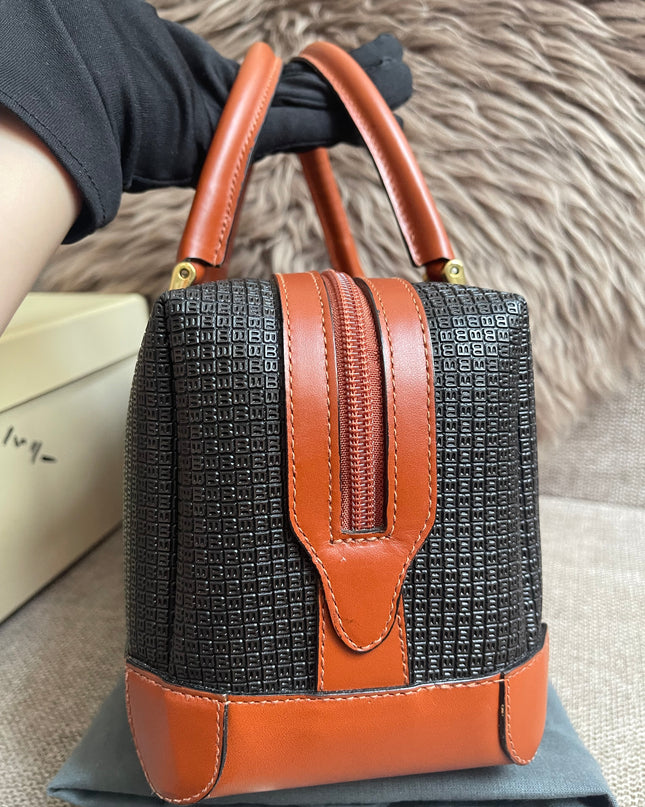 Preloved Authentic Bally Monogram Top Handle Tote Bag Black Cognac