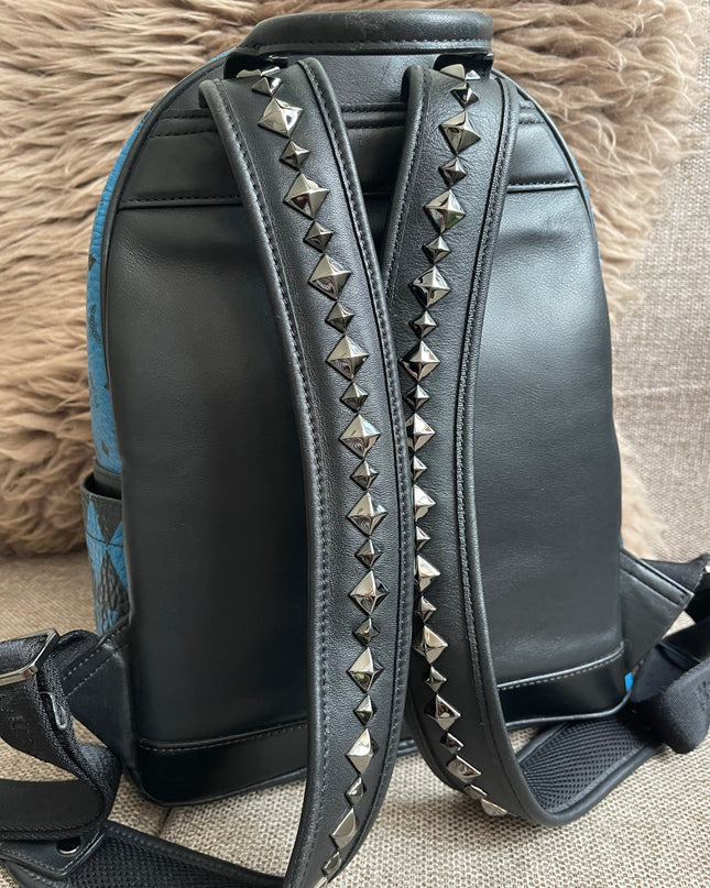 Preloved Authentic MCM Stark Backpack in Blue Black Visetos