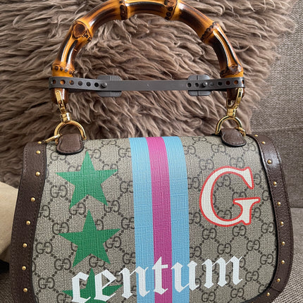 Preloved Authentic Gucci GG Supreme Canvas Leather and Python Medium Bamboo 1947 Top Handle Bag