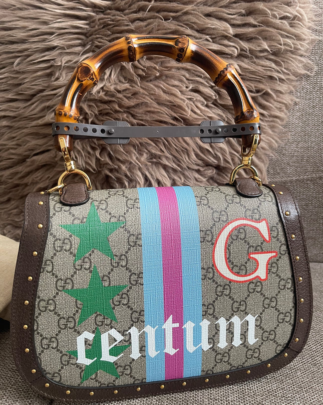 Preloved Authentic Gucci GG Supreme Canvas Leather and Python Medium Bamboo 1947 Top Handle Bag