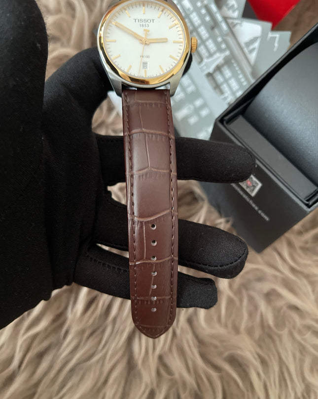 Preloved Authentic Tissot  T-Classic PR 100 White Dial Brown Leather Strap Watch for Men