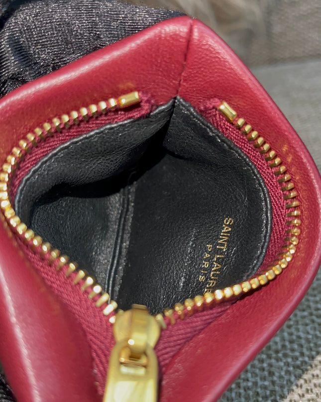 Preloved Authentic Saint Laurent Monogram Zipped Card Case — Burgundy