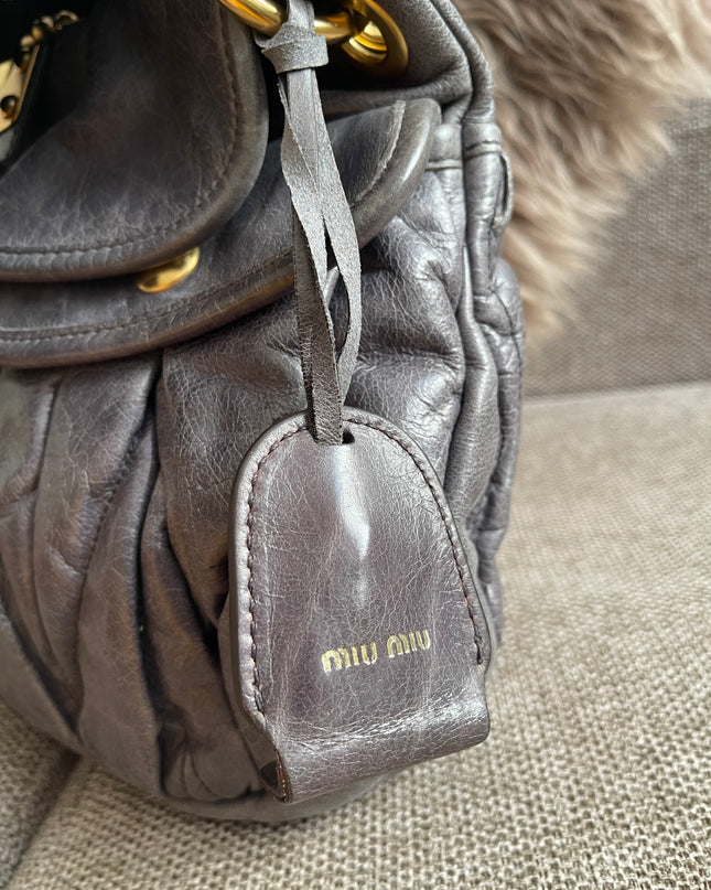 Preloved Authentic Miu Miu Coffer Bag – Slate Blue Distressed Leather