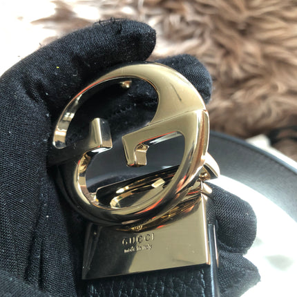 Preloved Gucci Black/Brown Leather Reversible GG Dollar Belt 90CM