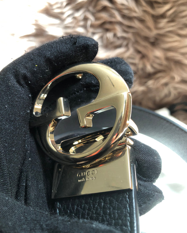 Preloved Gucci Black/Brown Leather Reversible GG Dollar Belt 90CM