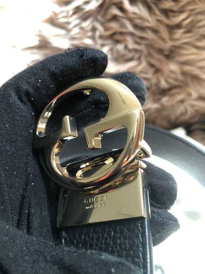 Preloved Gucci Black/Brown Leather Reversible GG Dollar Belt 90CM