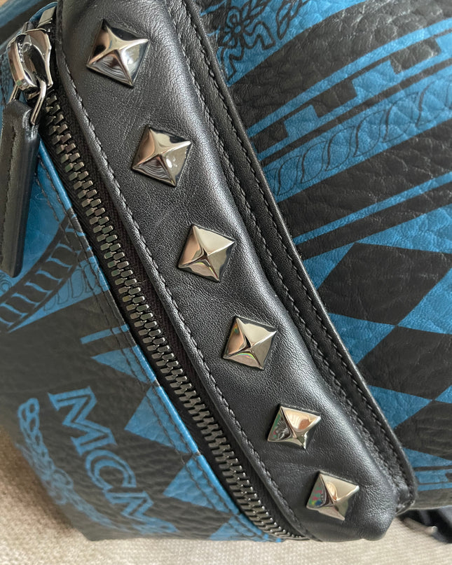 Preloved Authentic MCM Stark Backpack in Blue Black Visetos