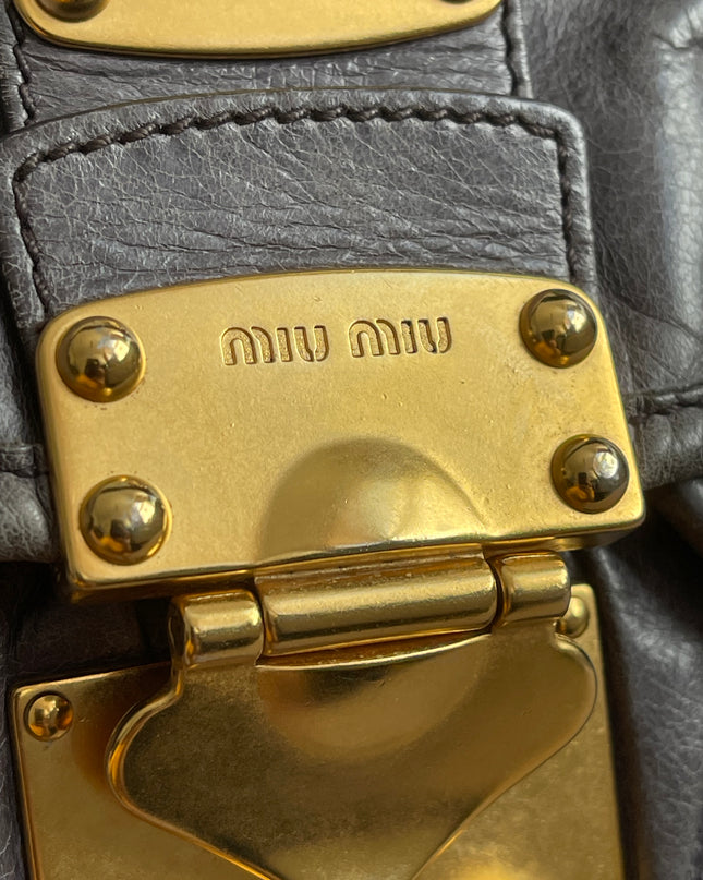 Preloved Authentic Miu Miu Coffer Bag – Slate Blue Distressed Leather
