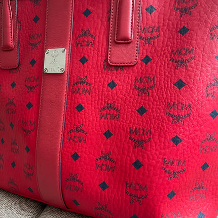 Preloved Authentic MCM Visetos Reversible Liz Shopper Tote – Ruby Red