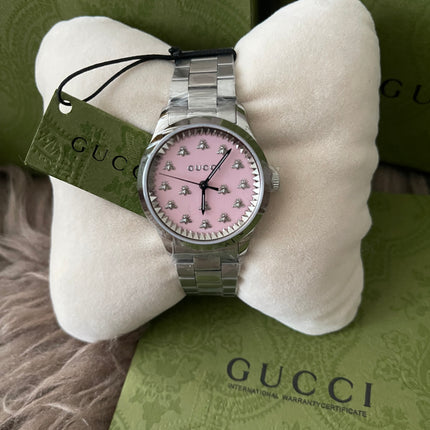 Preloved Authentic Gucci G-Timeless ladies watch pink dial with bee motifs