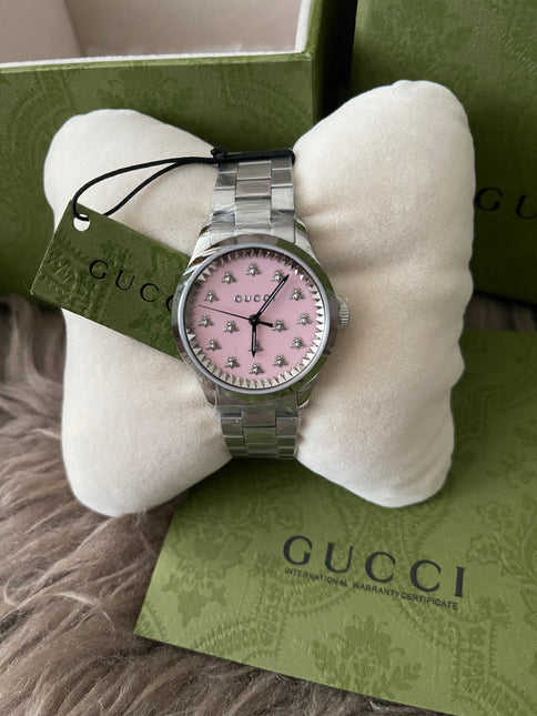 Preloved Authentic Gucci G-Timeless ladies watch pink dial with bee motifs