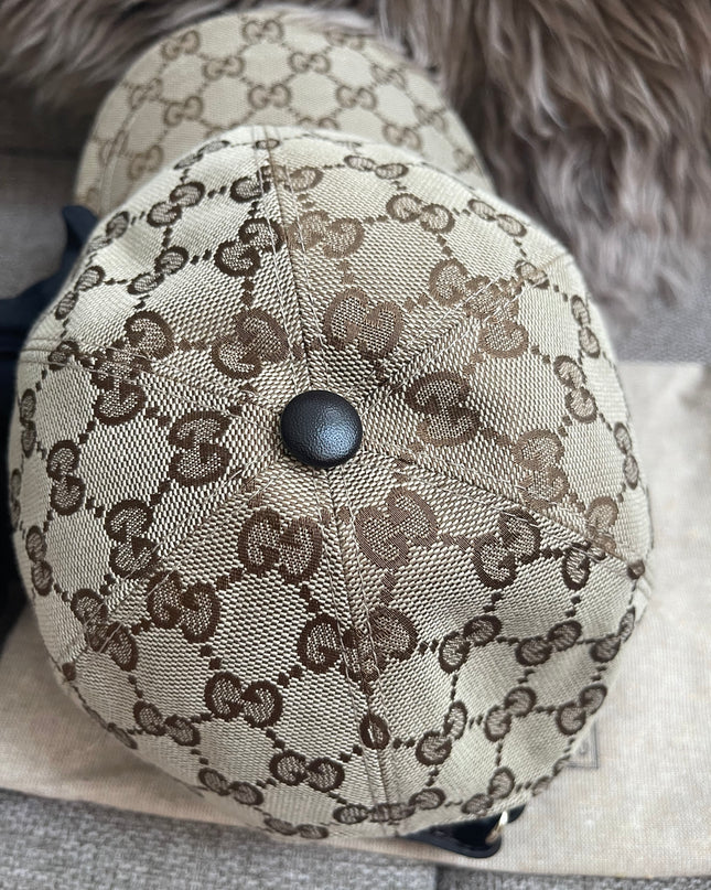 Preloved Authentic Gucci GG Canvas Baseball Cap with Web Stripe — Beige/Brown Monogram