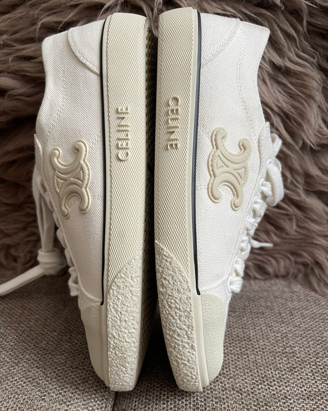Preloved Authentic Celine Alan Sneaker with Triomphe in Canvas Off-White