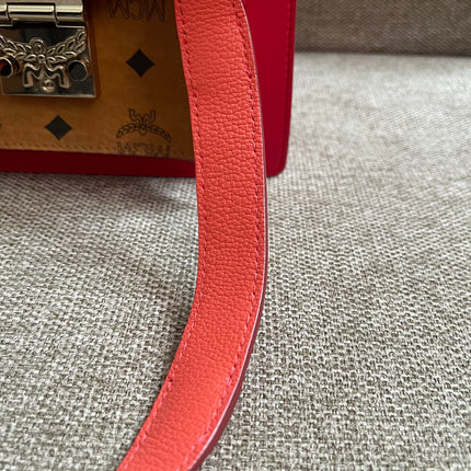 Preloved Authentic MCM Patricia Top Handle Bag – Fiesta Red with Cognac Visetos Panel
