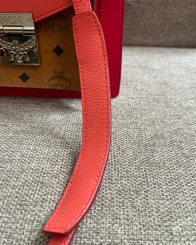 Preloved Authentic MCM Patricia Top Handle Bag – Fiesta Red with Cognac Visetos Panel