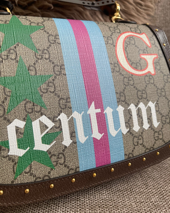 Preloved Authentic Gucci GG Supreme Canvas Leather and Python Medium Bamboo 1947 Top Handle Bag