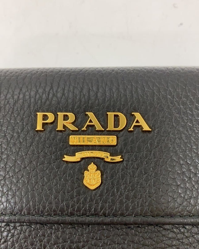 Preloved Authentic PRADA Coin Case/Card Case/PORTAF PICCOLO PATT/Grained Cowhide Leather/Black/1MH350
