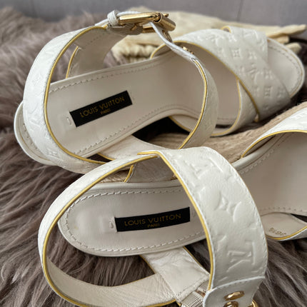 Preloved Authentic Louis Vuitton White Monogram Wedge Sandals in 36.5