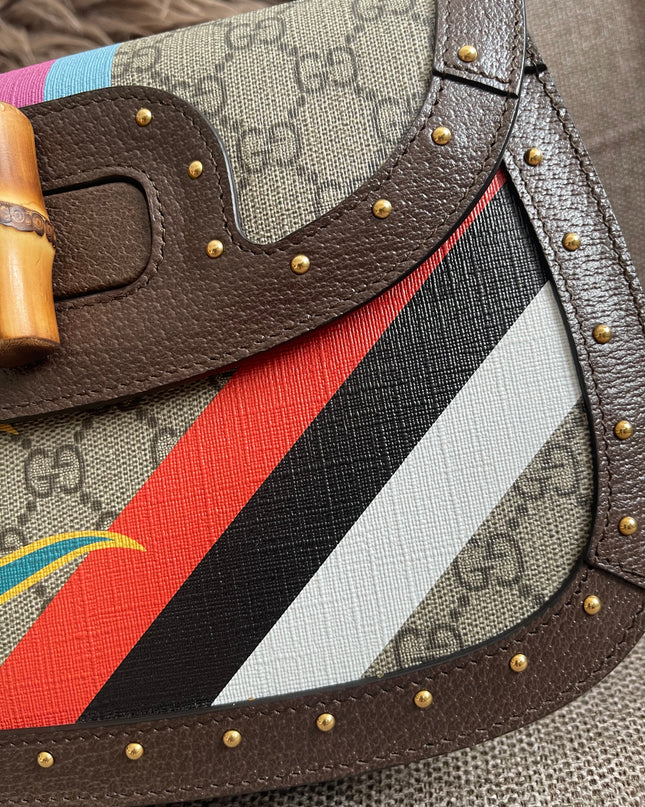 Preloved Authentic Gucci GG Supreme Canvas Leather and Python Medium Bamboo 1947 Top Handle Bag