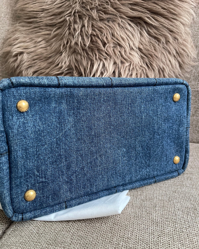 Preloved Authentic Prada Giardiniera Shopper Bag — Blue Denim
